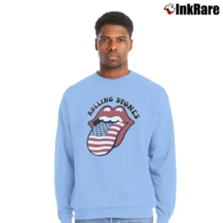 Men’s The Rolling Stones Usa Flag For Men Women Crewneck Sweatshirt in light blue | Cozy Fabric, Clean Style