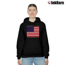 Women’s The Rolling Stones Usa Flag Steel Wheels The North American Tour 1989 Cozy Hoodie in black | Warm, Structured, Stylish