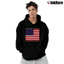 Men’s The Rolling Stones Usa Flag Steel Wheels The North American Tour 1989 Pullover Hoodie in black | Cozy, Durable, Modern Fit
