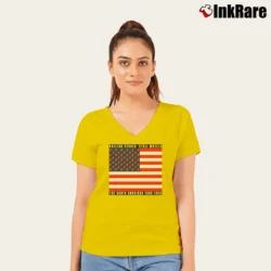 Women’s The Rolling Stones Usa Flag Steel Wheels The North American Tour 1989 V-Neck Tee in yellow | Chic Neckline, Soft Texture