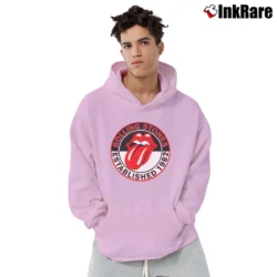 Men’s The Rolling Stones White Est 1962 Tongue Pullover Hoodie in light pink | Cozy, Durable, Modern Fit