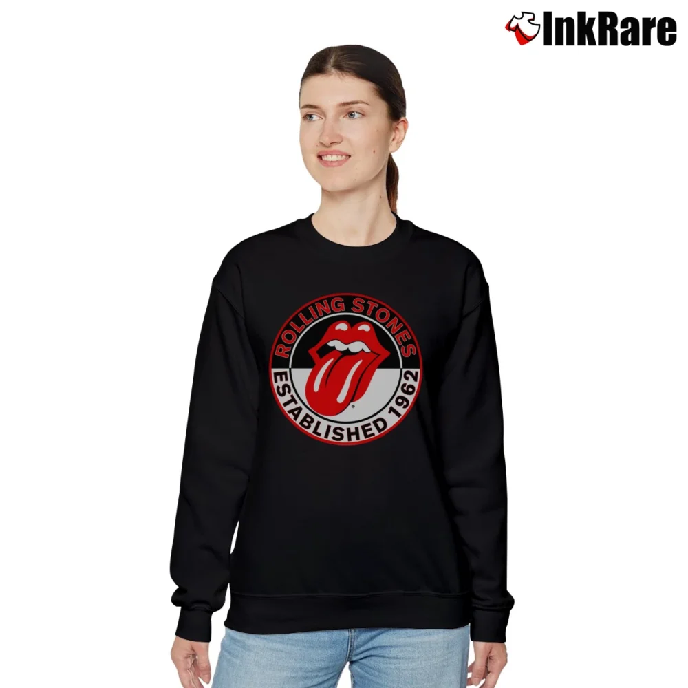 Women’s The Rolling Stones White Est 1962 Tongue Relaxed Sweatshirt in black | Soft, Laid-Back Vibe