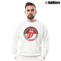 Men’s The Rolling Stones White Est 1962 Tongue Crewneck Sweatshirt in white | Cozy Fabric, Clean Style