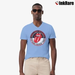Men’s The Rolling Stones White Est 1962 Tongue V-Neck Tee in light blue | Sharp, Breathable, Everyday Staple