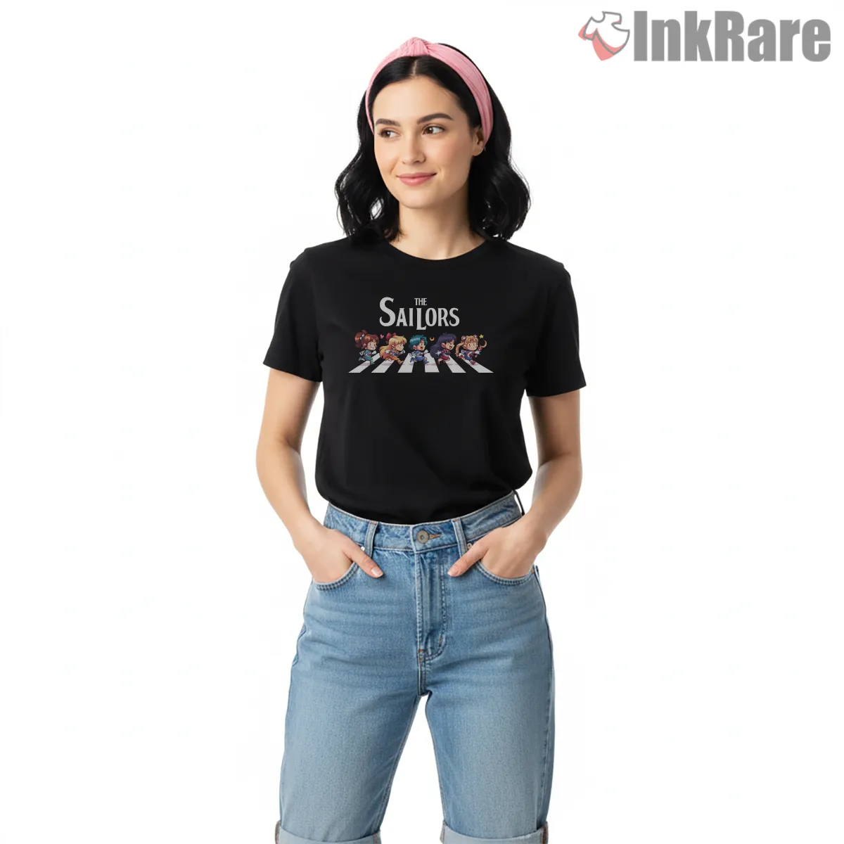 The Sailors Lunar Road Chibi Team Anime Shirt on black short sleeve shirt for women graphic tee