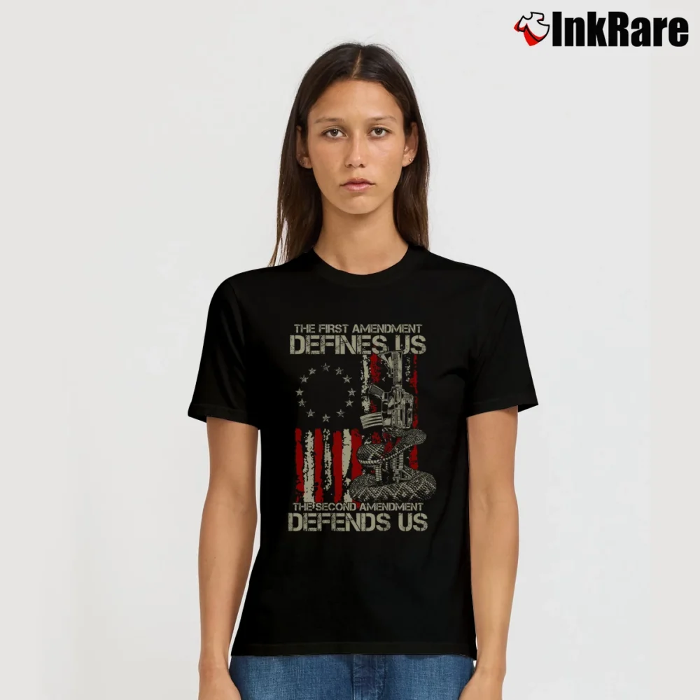 Women’s The Second Amendment Defends Us T-Shirt in black | Soft, Flattering Fit