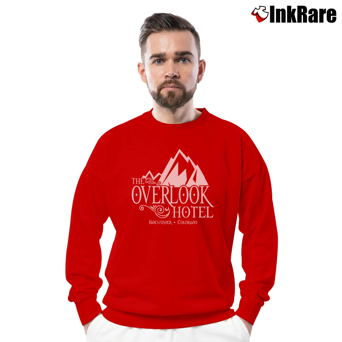 Men’s The Shining Overlook Hotel Crewneck Sweatshirt in red | Cozy Fabric, Clean Style