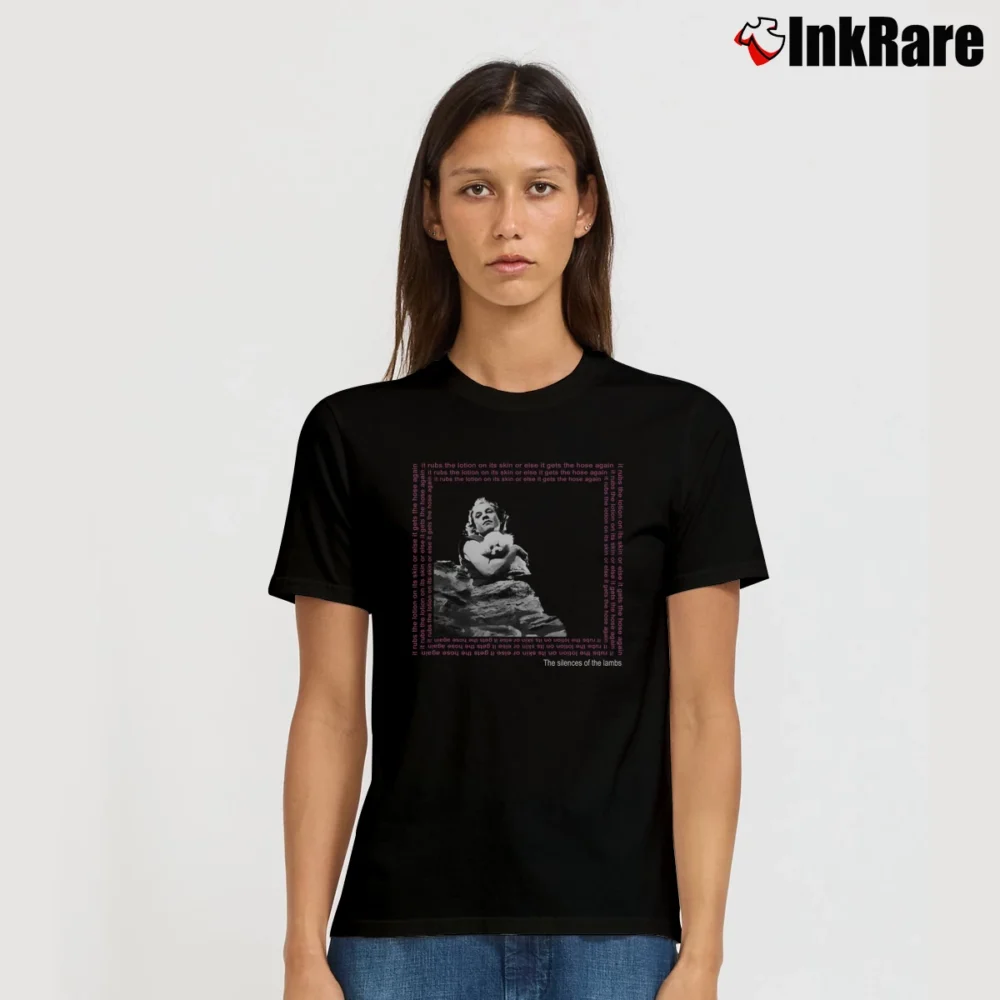 Women’s The Silence Of The Lambs Buffalo Bill Horror Signature T-Shirt in black | Soft, Flattering Fit