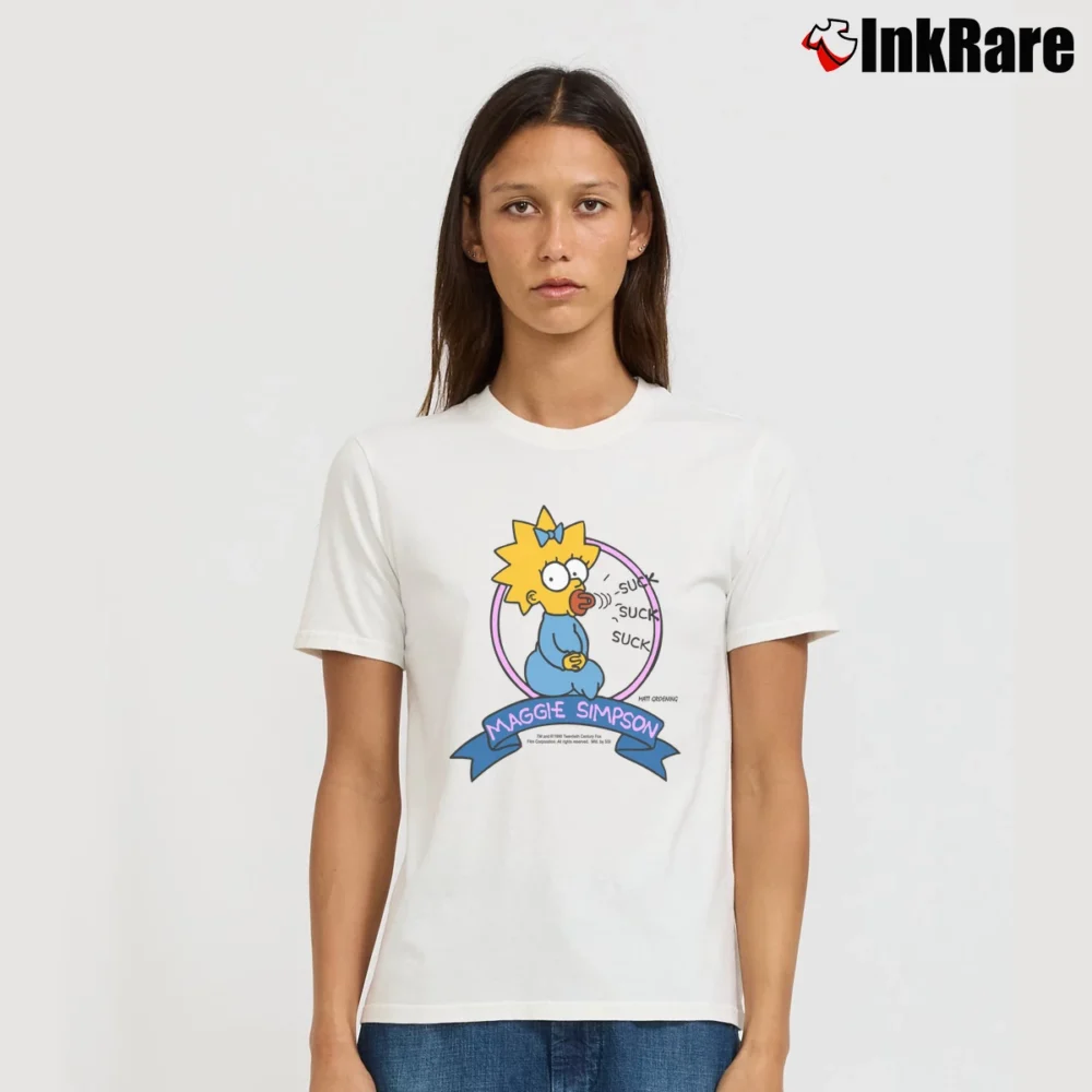 Women’s The Simpsons 90s Maggie Simpson Classic Signature T-Shirt in white | Soft, Flattering Fit