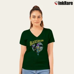 Women’s The Simpsons Bartman Nostalgic Design Cartoon Retro V-Neck Tee in forest green | Chic Neckline, Soft Texture