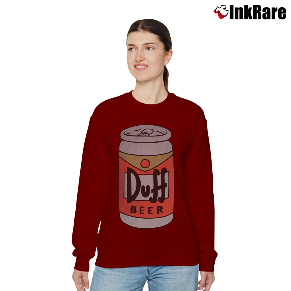 Women’s The Simpsons Duff Beer Moe's Tavern Graphic Relaxed Sweatshirt in maroon | Soft, Laid-Back Vibe