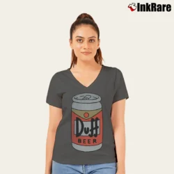 Women’s The Simpsons Duff Beer Moe's Tavern Graphic V-Neck Tee in charcoal | Chic Neckline, Soft Texture