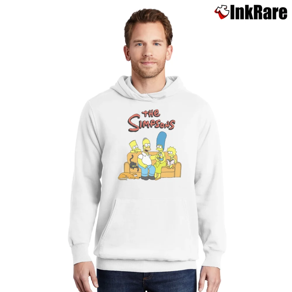 Men’s The Simpsons Group Shot Classic Cartoon Pullover Hoodie in white | Cozy, Durable, Modern Fit