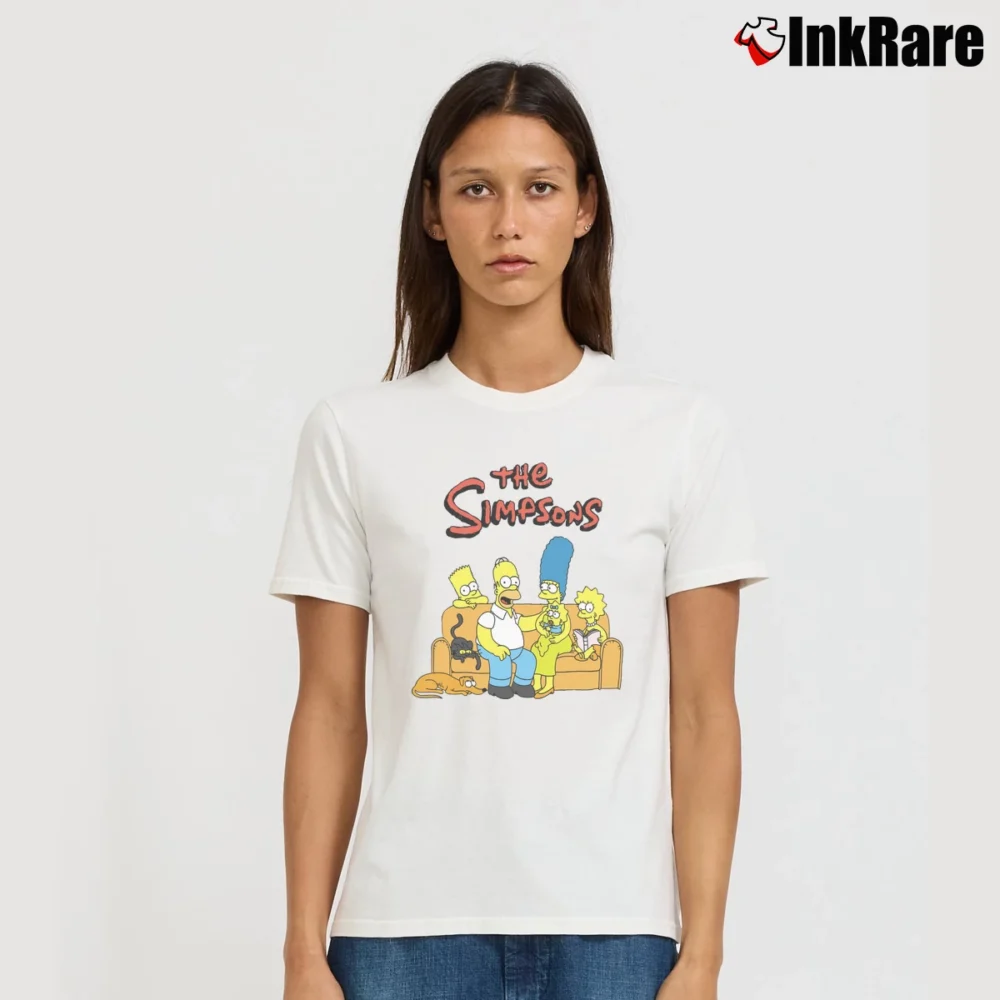 Women’s The Simpsons Group Shot Classic Cartoon Signature T-Shirt in white | Soft, Flattering Fit