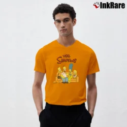 Men’s The Simpsons Group Shot Classic Cartoon V-Neck Tee in orange | Sharp, Breathable, Everyday Staple