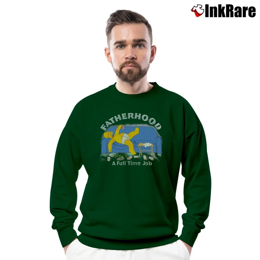 Men’s The Simpsons Homer Fatherhood Full Time Job Crewneck Sweatshirt in forest green | Cozy Fabric, Clean Style