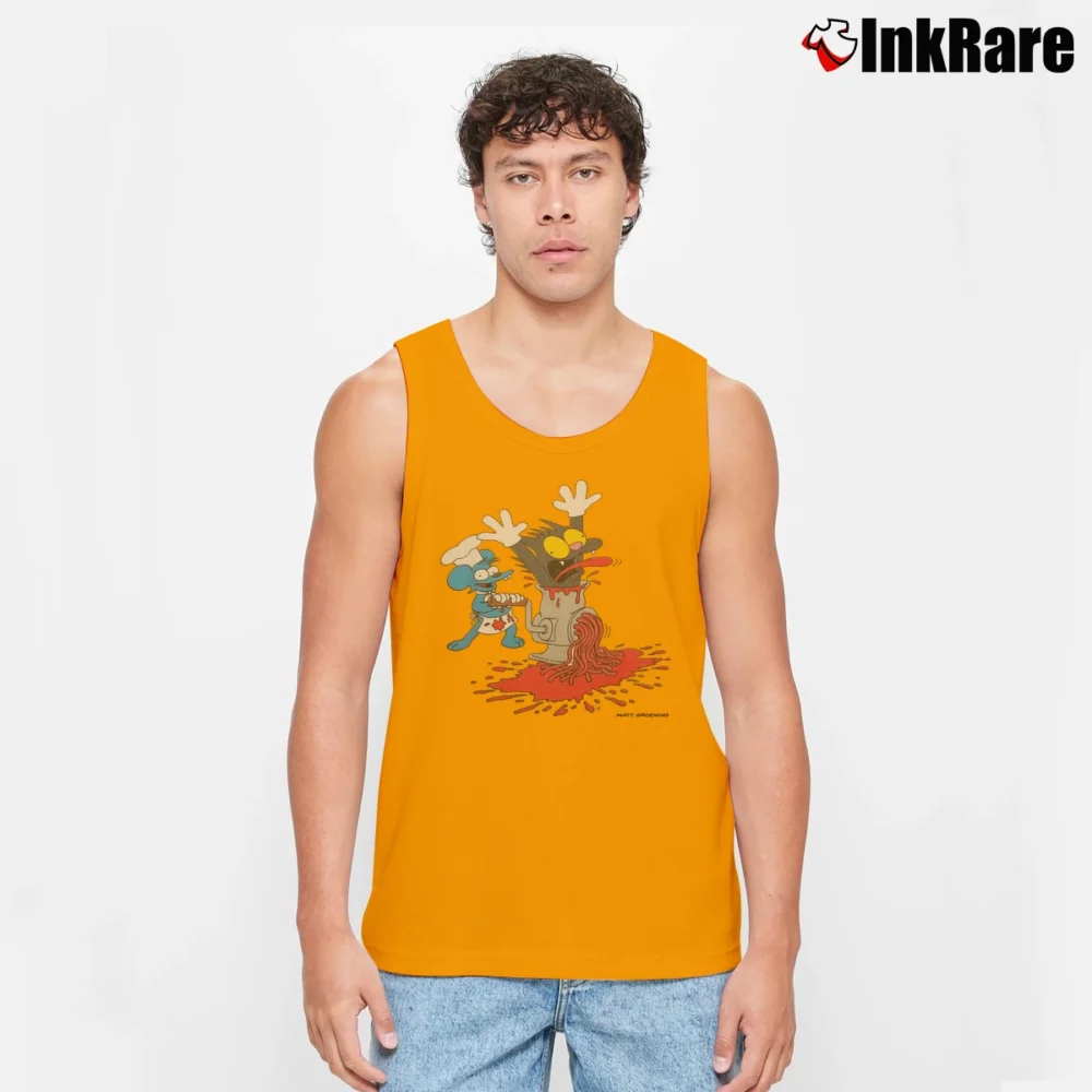 Men’s The Simpsons Itchy Scratchy 1990s Tank Top in orange | Breathable, Active-Friendly Design