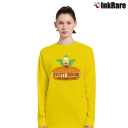 Women’s The Simpsons Krusty Burger Logo Long-Sleeve Top in yellow | Sleek, Versatile, All-Season