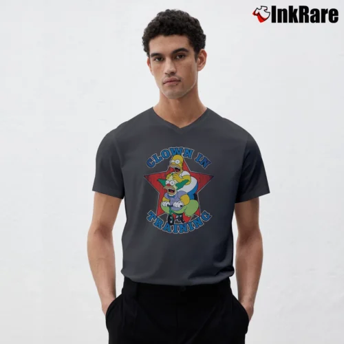 Men’s The Simpsons Krusty the Clown V-Neck Tee in charcoal | Sharp, Breathable, Everyday Staple