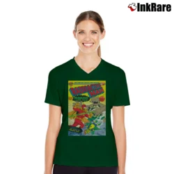 Women’s The Simpsons Radioactive Man for Cartoon Fans V-Neck Tee in forest green | Chic Neckline, Soft Texture