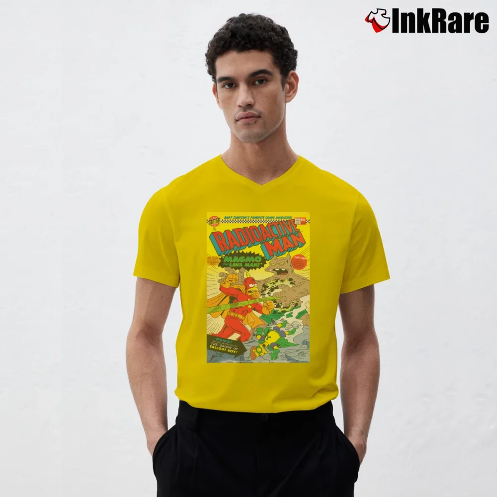 Men’s The Simpsons Radioactive Man for Cartoon Fans V-Neck Tee in yellow | Sharp, Breathable, Everyday Staple