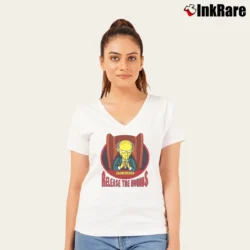 Women’s The Simpsons Release the Hounds Mr. Burns V-Neck Tee in white | Chic Neckline, Soft Texture