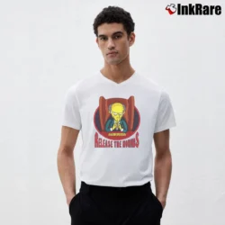 Men’s The Simpsons Release the Hounds Mr. Burns V-Neck Tee in white | Sharp, Breathable, Everyday Staple