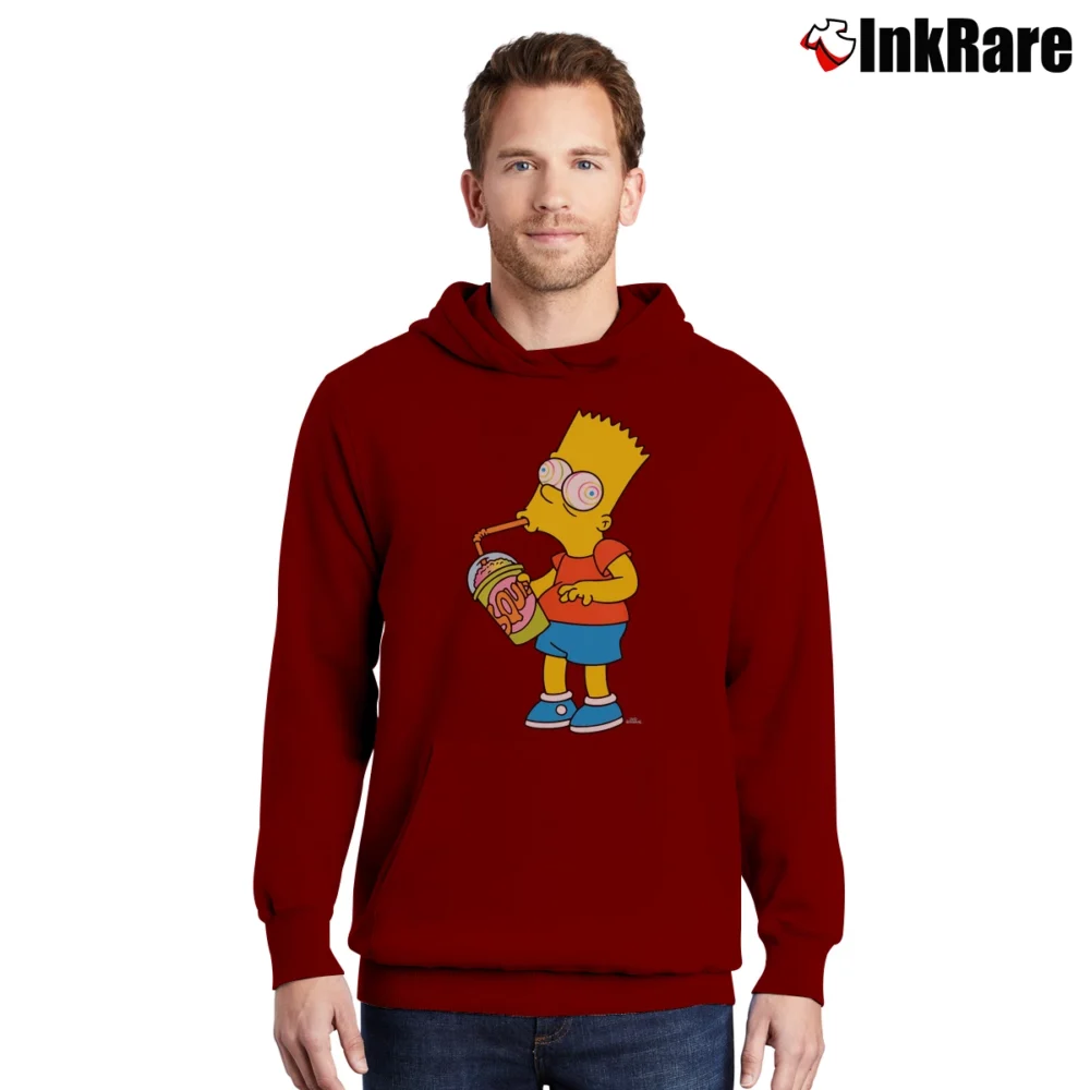Men’s The Simpsons Squishees Sugar Rush Bart Pullover Hoodie in maroon | Cozy, Durable, Modern Fit