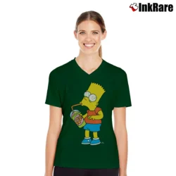 Women’s The Simpsons Squishees Sugar Rush Bart V-Neck Tee in forest green | Chic Neckline, Soft Texture