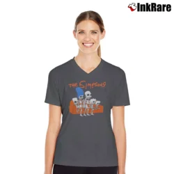 Women’s The Simpsons Treehouse of Horror Skeleton Couch V-Neck Tee in charcoal | Chic Neckline, Soft Texture