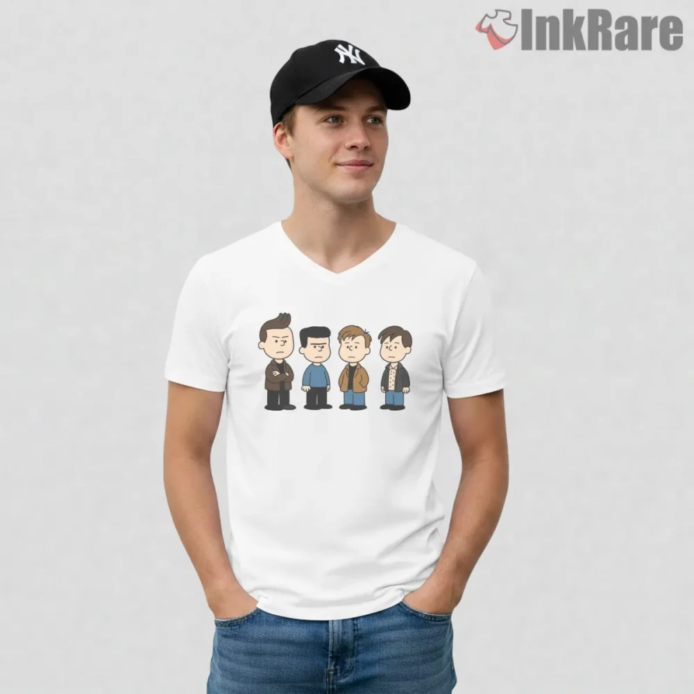 The Smiths Cartoon Band Characters Indie Fun Style Shirt on white v-neck shirt for men graphic tee