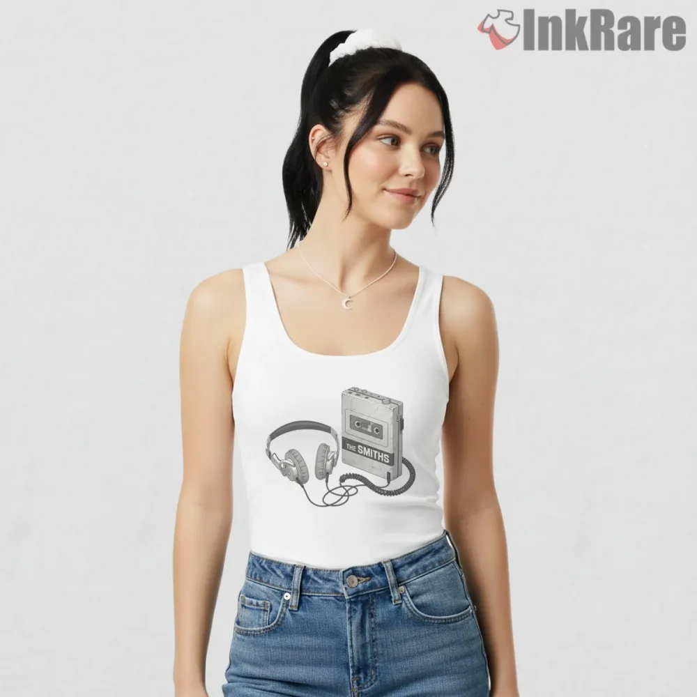 The Smiths Cassette Player Headphones Retro Music Shirt on white tank top for women graphic tee