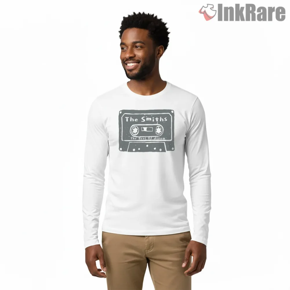The Smiths Cassette Tape Minimal Indie Album Graphic Shirt on white long sleeve shirt for men graphic tee