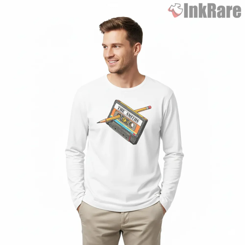 The Smiths Cassette Tape Pencil Sketch Indie Retro Shirt on white long sleeve shirt for men graphic tee
