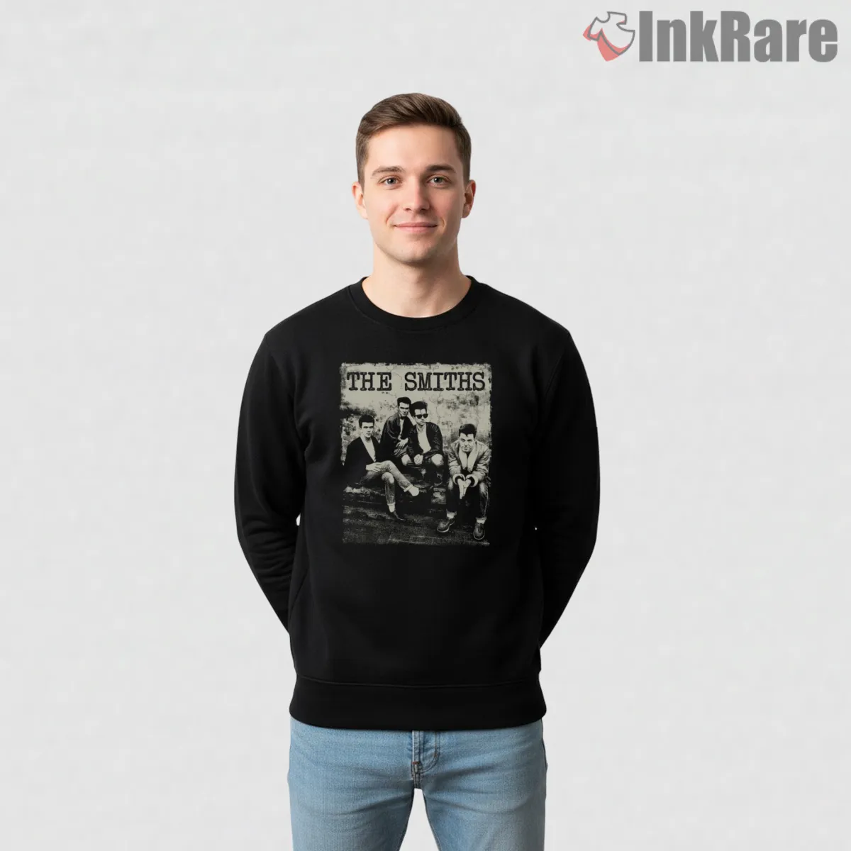 The Smiths Distressed Black And White Band Portrait Shirt The Smiths Distressed Black And White Band Portrait Shirt on graphic shirt for men graphic tee