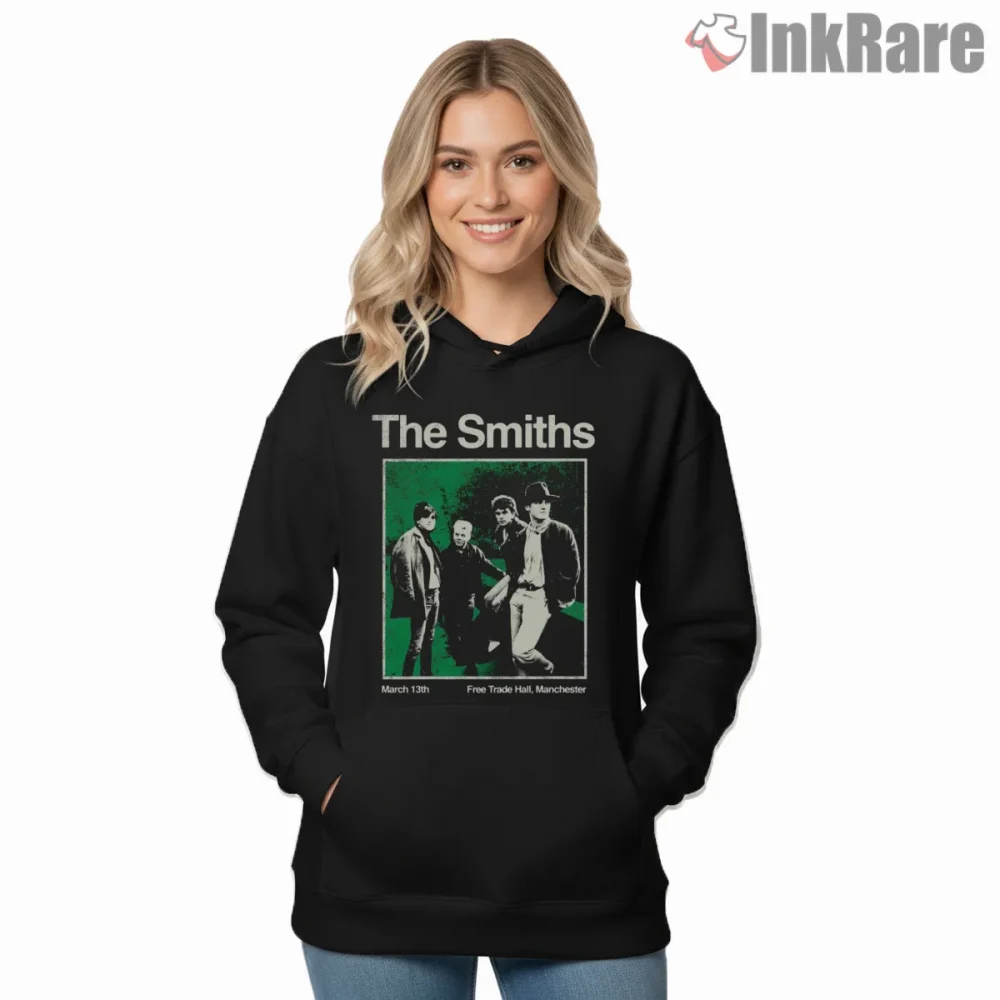 The Smiths Green Tone Indie Band Poster Vintage Shirt on black hoodie for women graphic tee