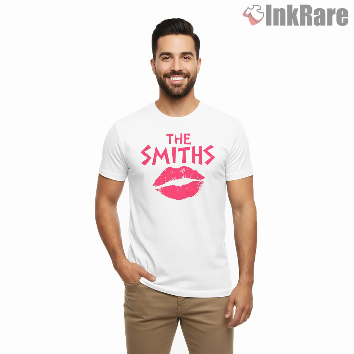 The Smiths Lip Print Graphic Indie Pop Statement Shirt on white short sleeve shirt for men graphic tee