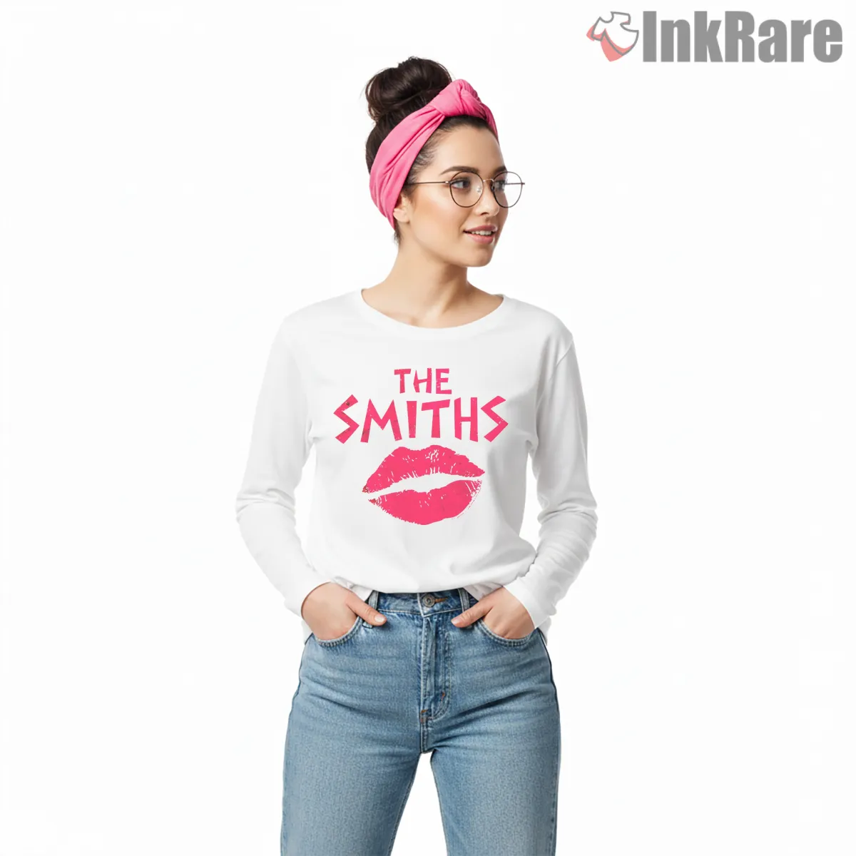 The Smiths Lip Print Graphic Indie Pop Statement Long Sleeve White The Smiths Lip Print Graphic Indie Pop Statement Shirt on white long sleeve shirt for women graphic tee
