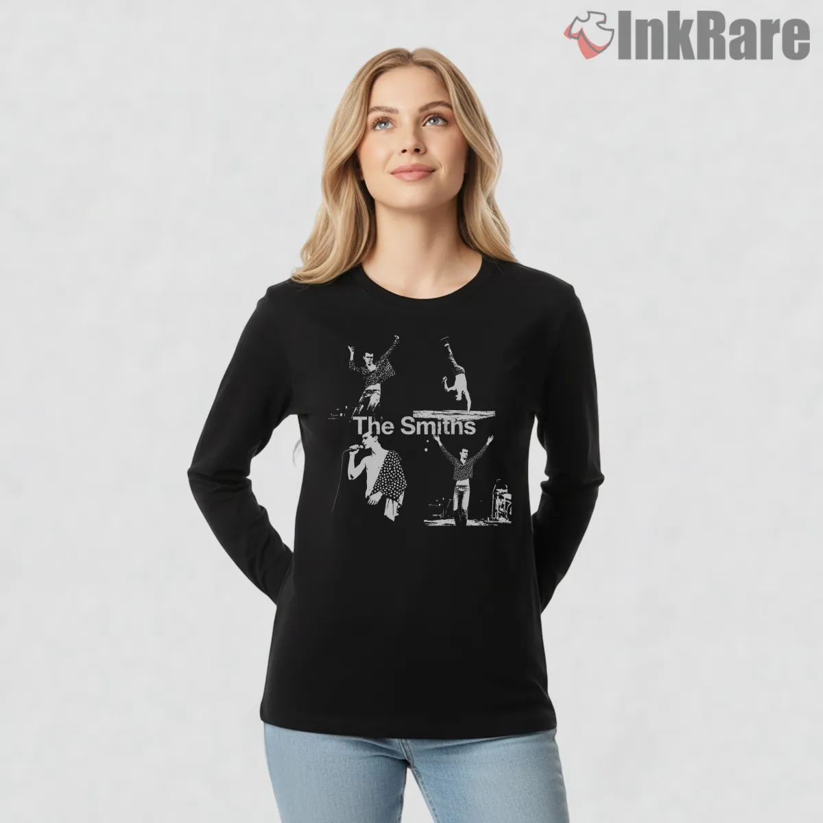 The Smiths Live Performance Monochrome Indie Stage Long Sleeve Black The Smiths Live Performance Monochrome Indie Stage Shirt on black long sleeve shirt for women graphic tee