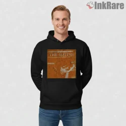The Smiths Louder Than Bombs Vintage Orange Texture Shirt on black hoodie for men graphic tee