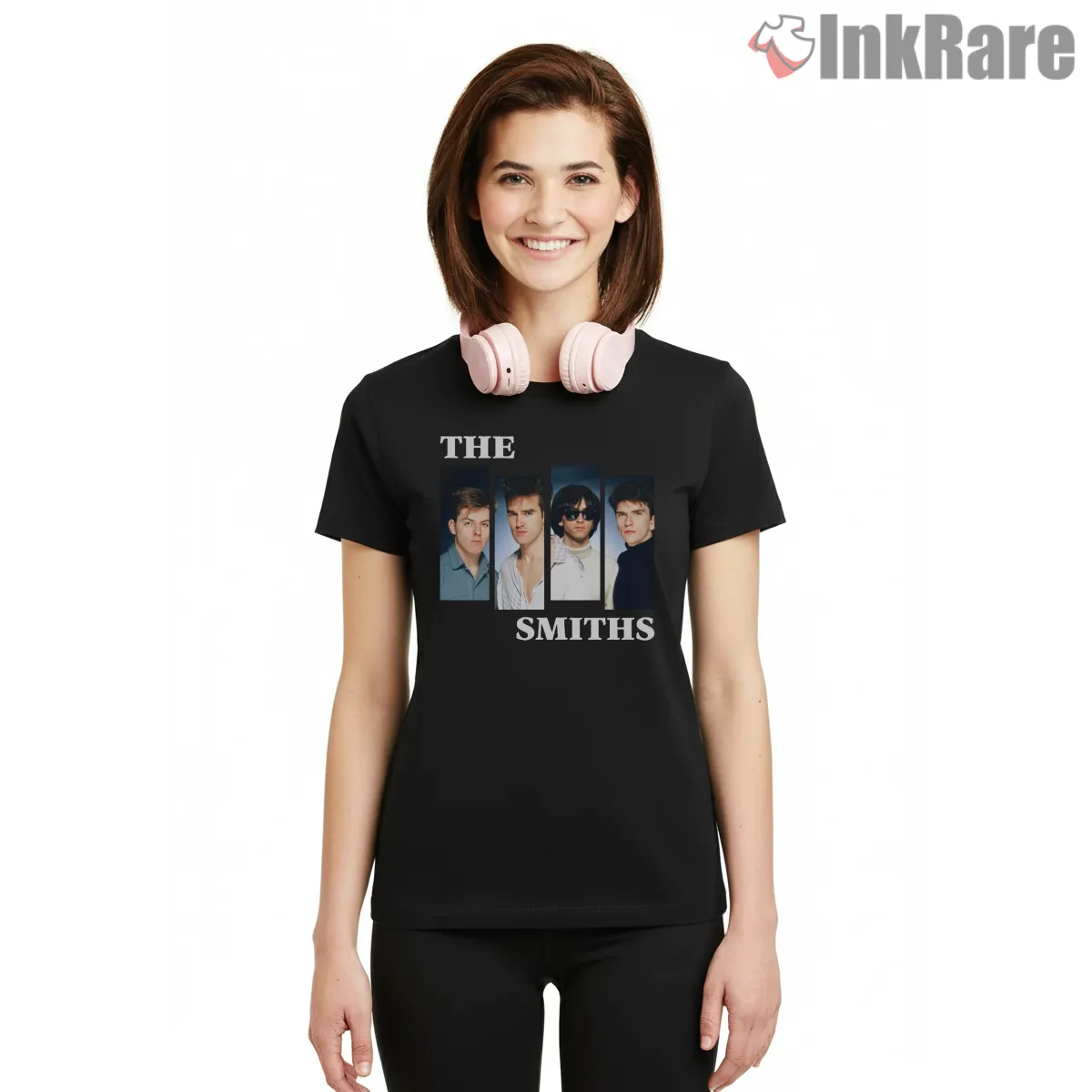 The Smiths Multi Panel Portrait Band Members Short Sleeve Black The Smiths Multi Panel Portrait Band Members Shirt on black short sleeve shirt for women graphic tee