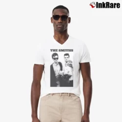 Men’s the smiths photo vintage band image V-Neck Tee in white | Sharp, Breathable, Everyday Staple