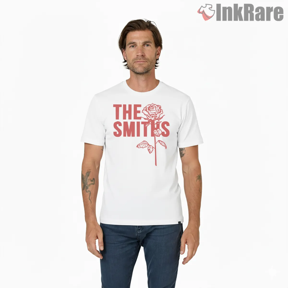 The Smiths Red Rose Minimal Indie Icon Graphic Shirt on white short sleeve shirt for men graphic tee