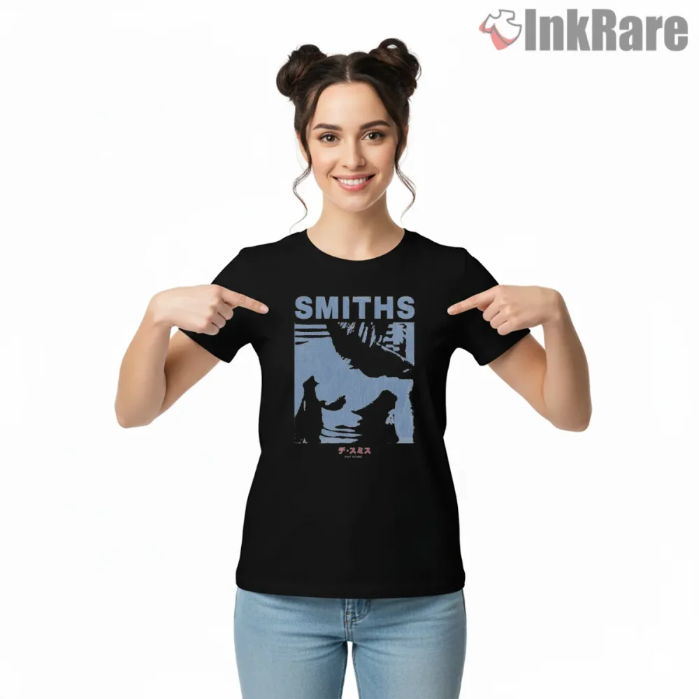 The Smiths Self Titled Album Blue Tone Indie Shirt on black short sleeve shirt for women graphic tee