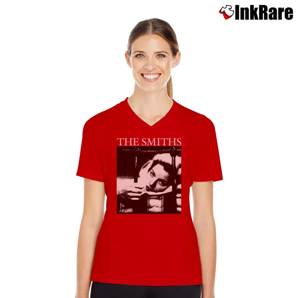 Women’s the smiths singles vintage compilation V-Neck Tee in red | Chic Neckline, Soft Texture