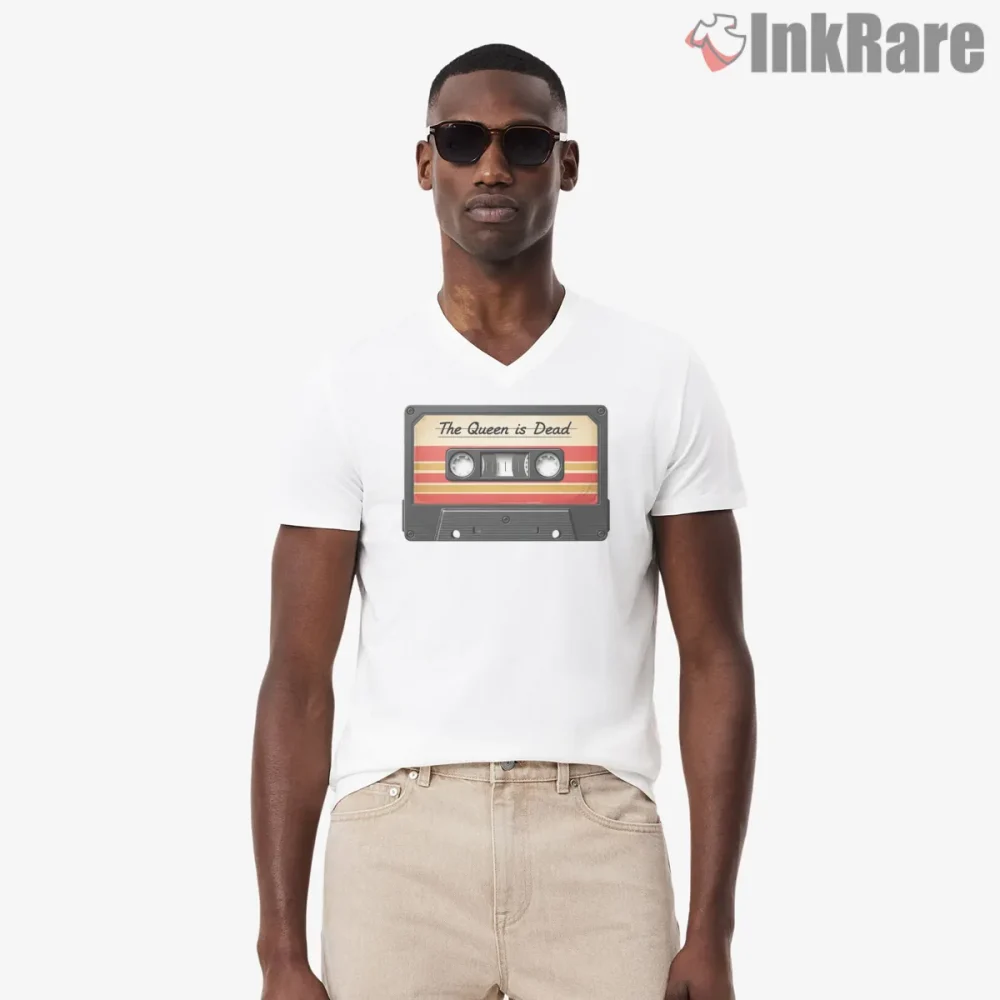 The Smiths The Queen Is Dead Cassette Retro Album Shirt on white v-neck shirt for men graphic tee