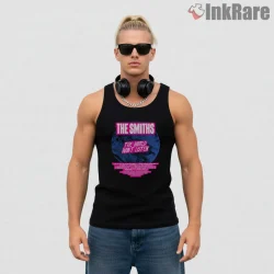 The Smiths The World Wont Listen Neon Poster Indie Shirt on black tank top for men graphic tee