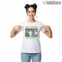 The Smiths There Is A Light Live Band Vintage Photo Shirt on white short sleeve shirt for women graphic tee