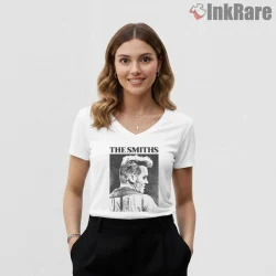 The Smiths Vintage Boy Portrait Indie Photo Style Shirt on white v-neck shirt for women graphic tee