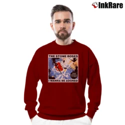 Men’s The Stone Roses Britpop Graphic Crewneck Sweatshirt in maroon | Cozy Fabric, Clean Style